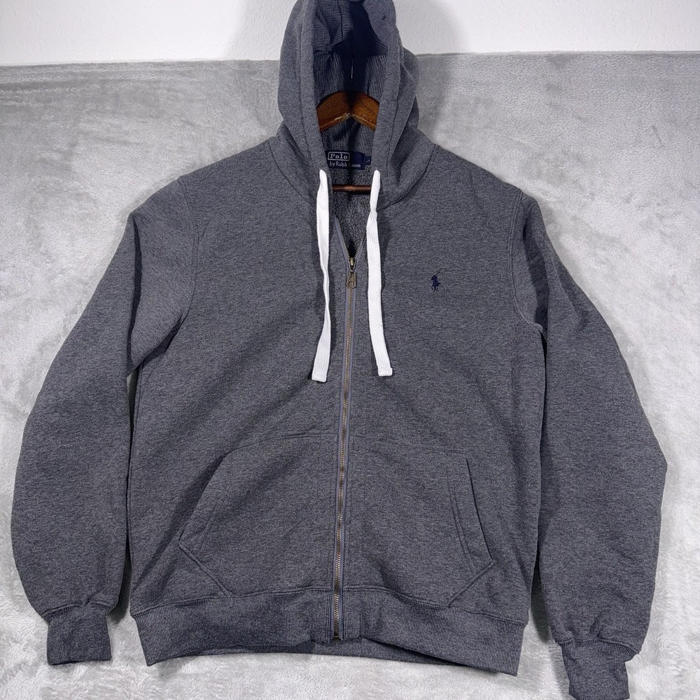 Polo Ralph Lauren Mens Hoodie Large Grey Full Zip Pony Logo Streetwear Classic - Picture 2 of 10